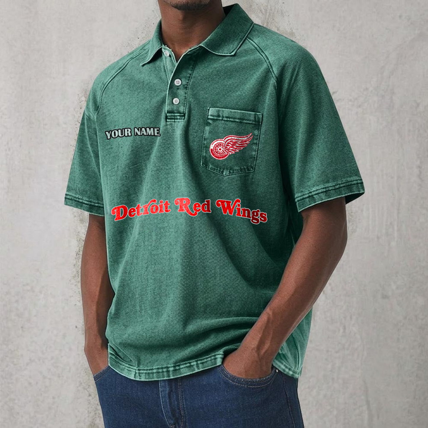DET x NHL Men's Distressed Turn-Down Collar Polo DATND TANTD 250526
