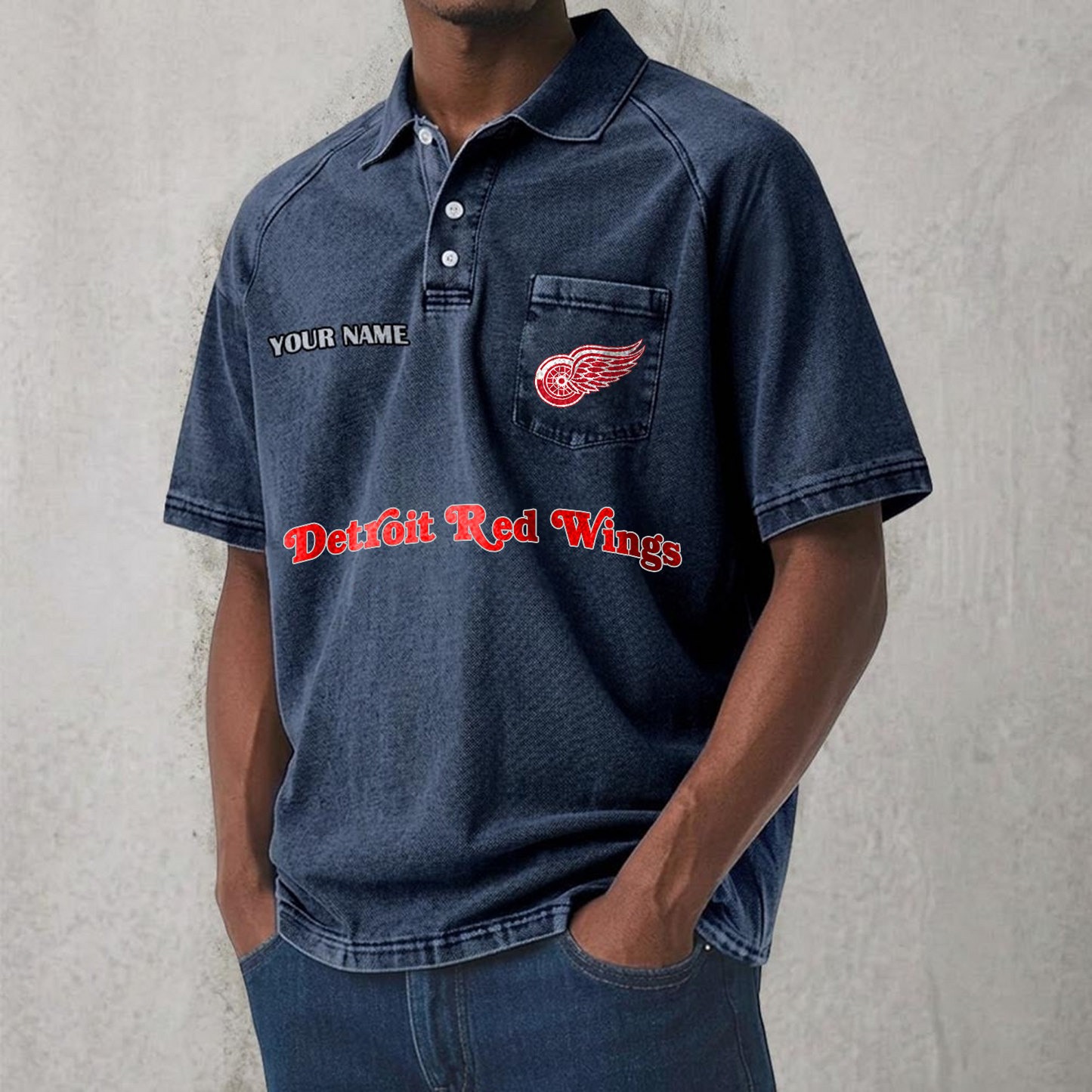 DET x NHL Men's Distressed Turn-Down Collar Polo DATND TANTD 250526