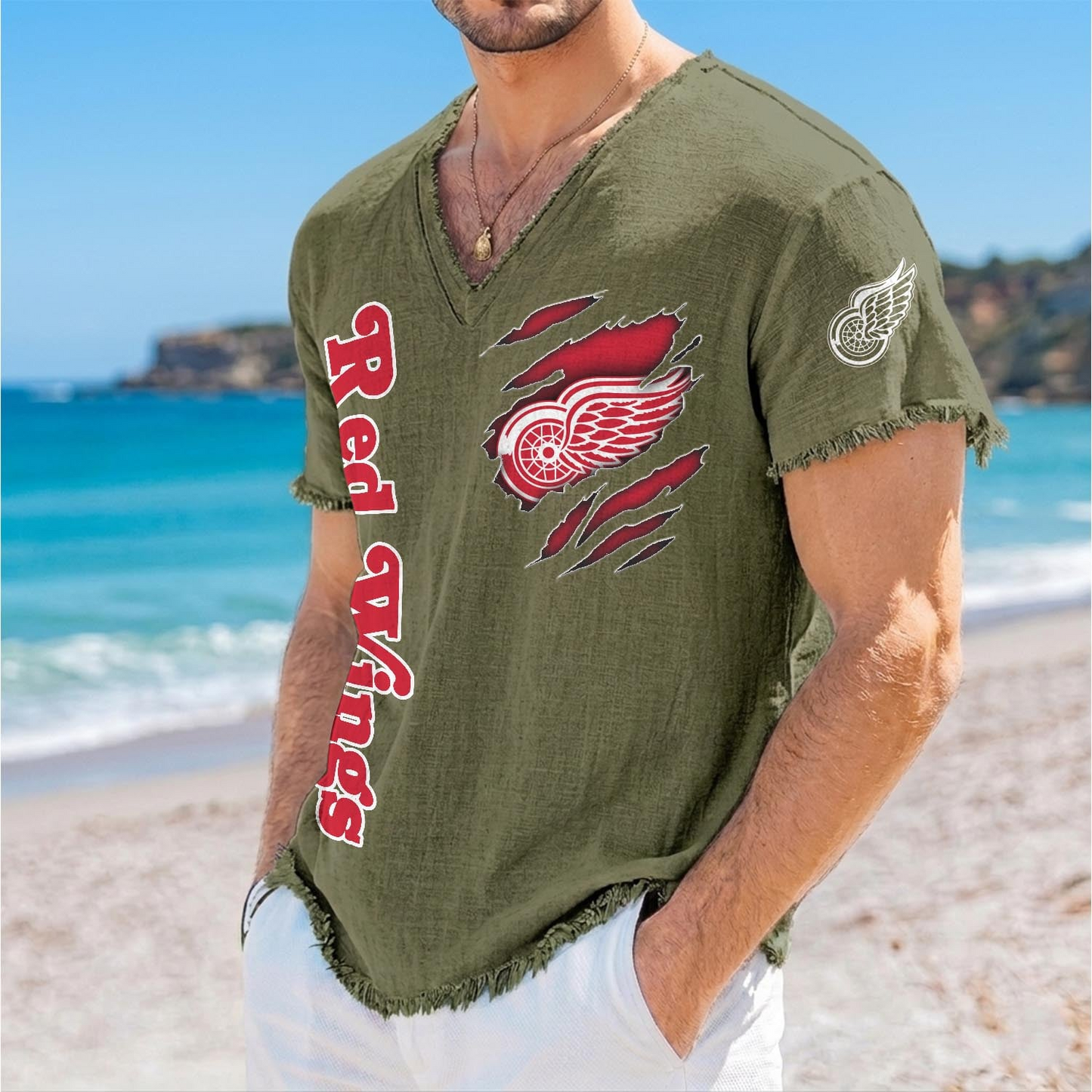 DET x NHL V-Neck Linen Beach Shirt 1905 DatND DVT