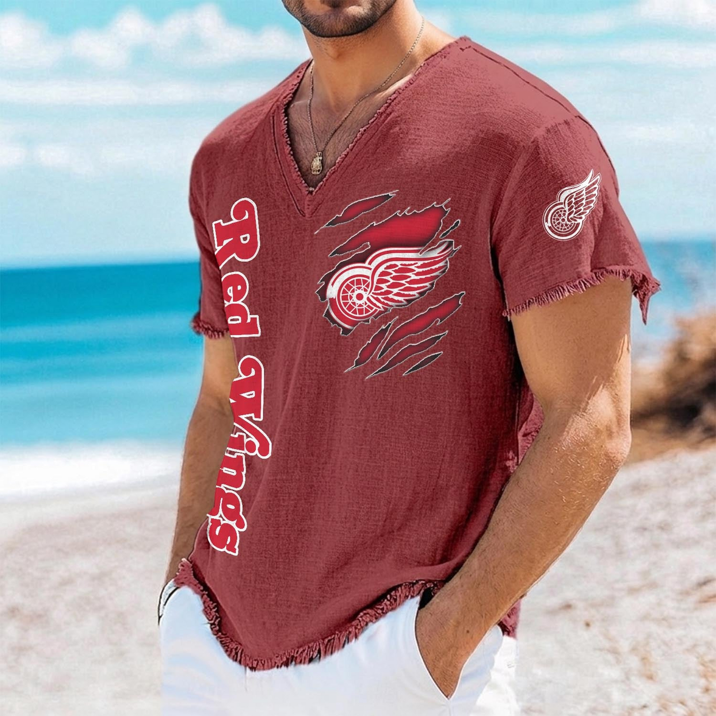 DET x NHL V-Neck Linen Beach Shirt 1905 DatND DVT