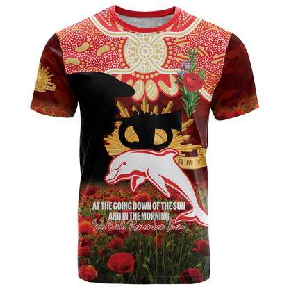 DOL x NRL Rugby ANZAC Day Women V-Neck T-Shirt Last Post Poppy We Will Remember Them DatND DVT