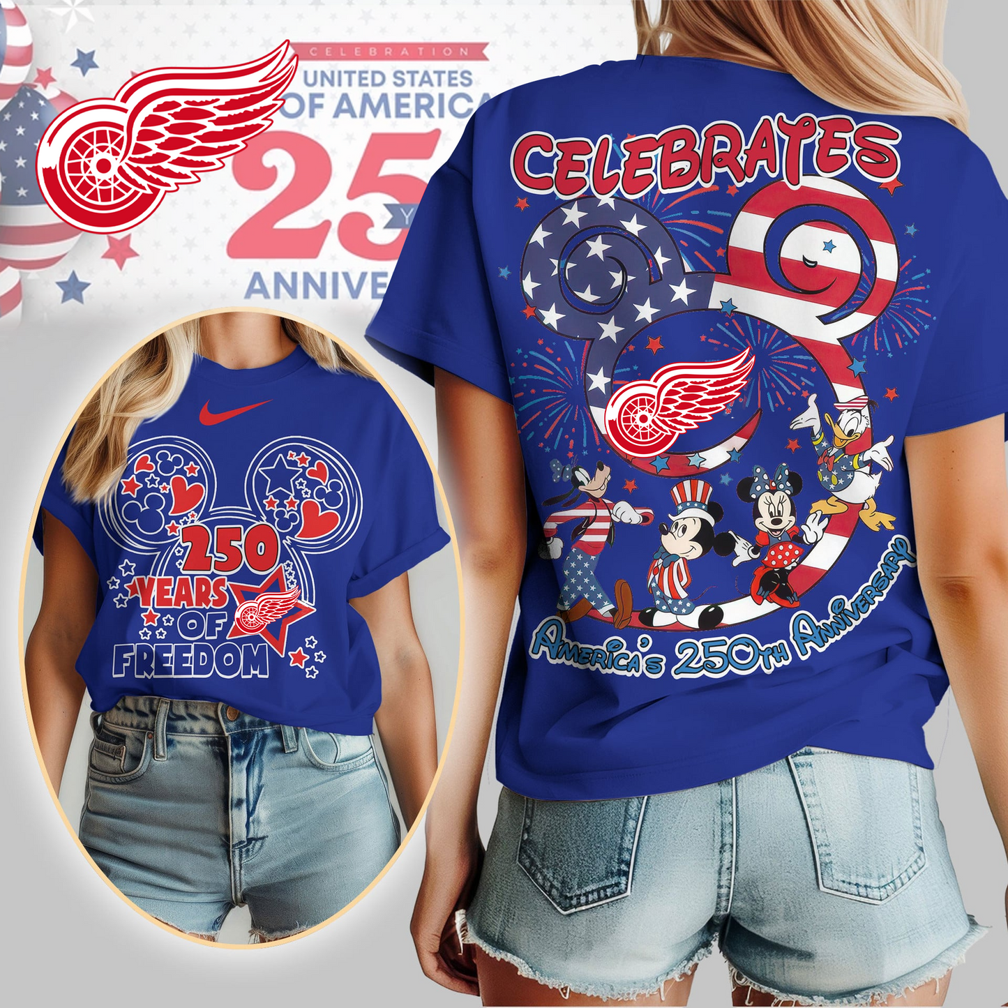 DRW Premium NHL Mickey Celebrates America 250th Anniversary Women Shirt DDT CTND