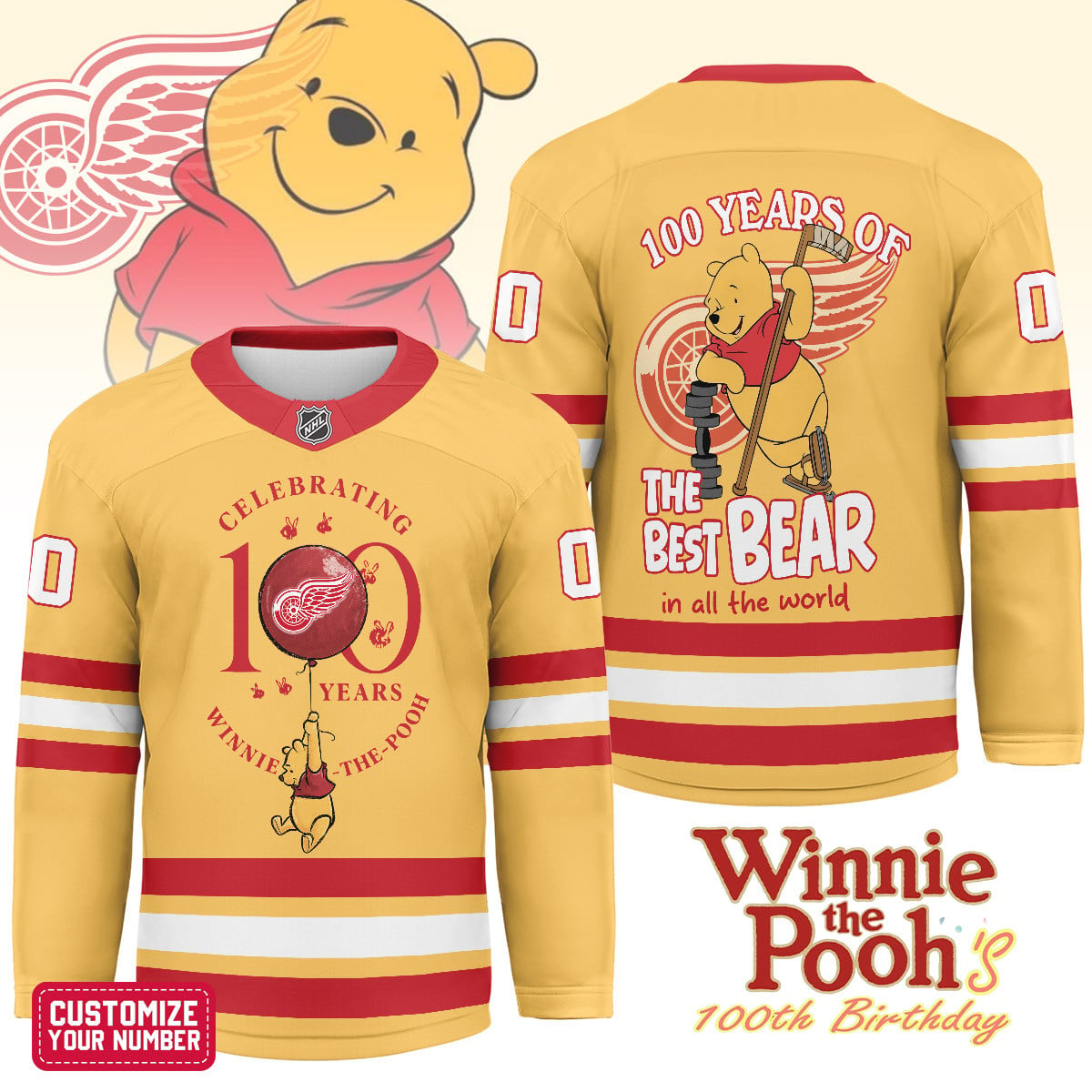 DRW x NHL Premium Winnie The Pooh 100th Anniversary Hockey Jersey DDT CTND