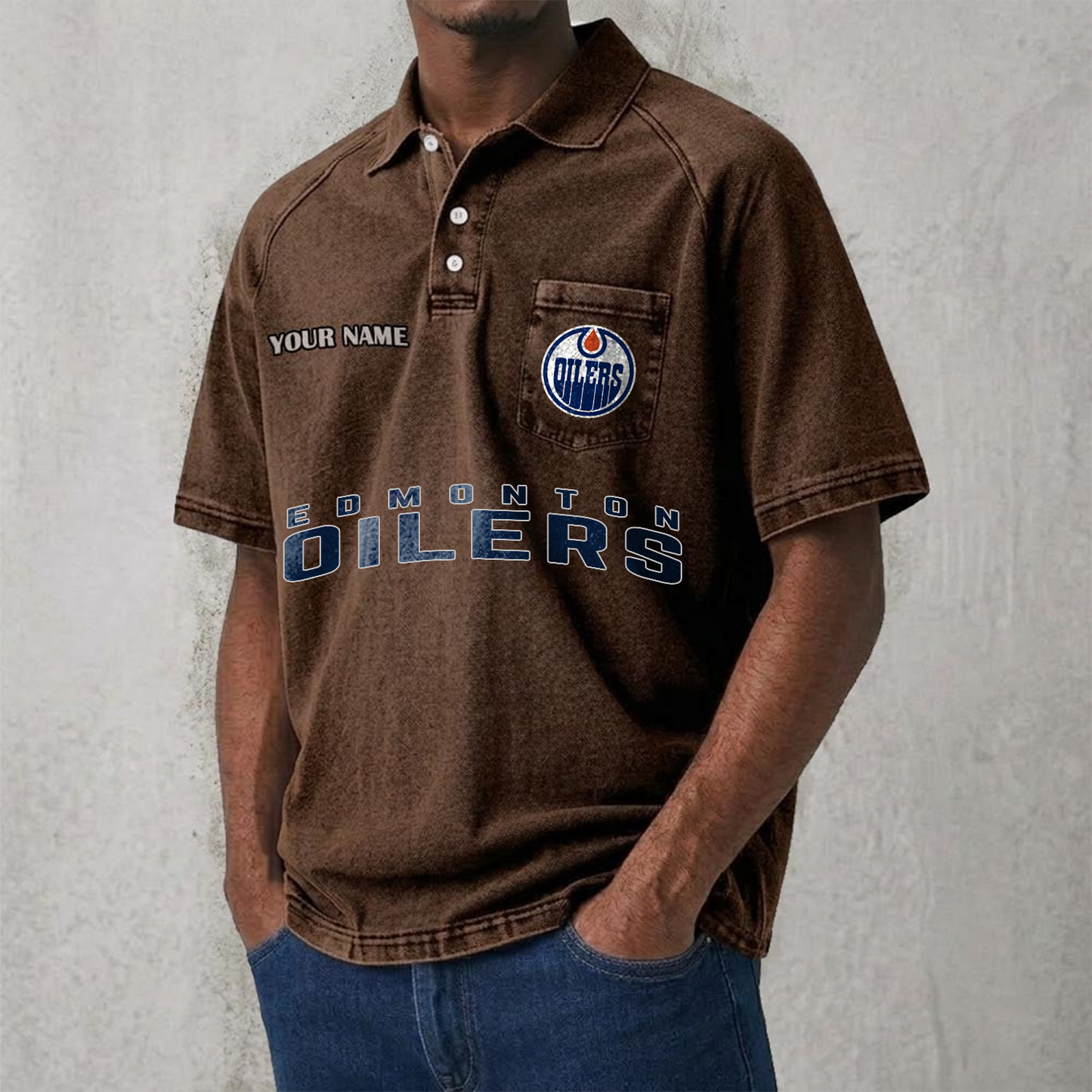 EDM x NHL Men's Distressed Turn-Down Collar Polo DATND TANTD 250526