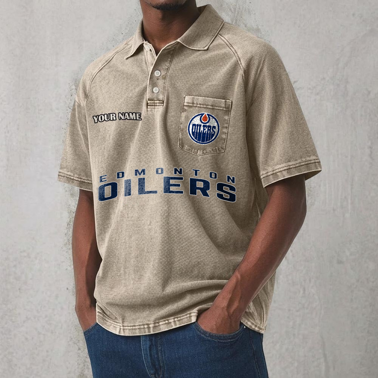 EDM x NHL Men's Distressed Turn-Down Collar Polo DATND TANTD 250526