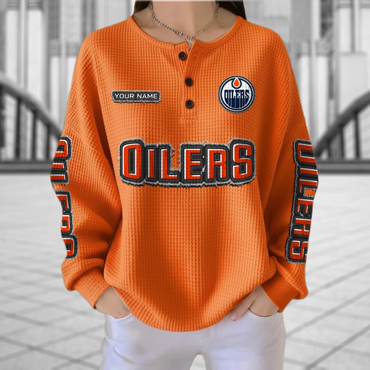 EDM x NHL Personalized Waffle Knit Henley Sweatshirt 2005 DatND DVT