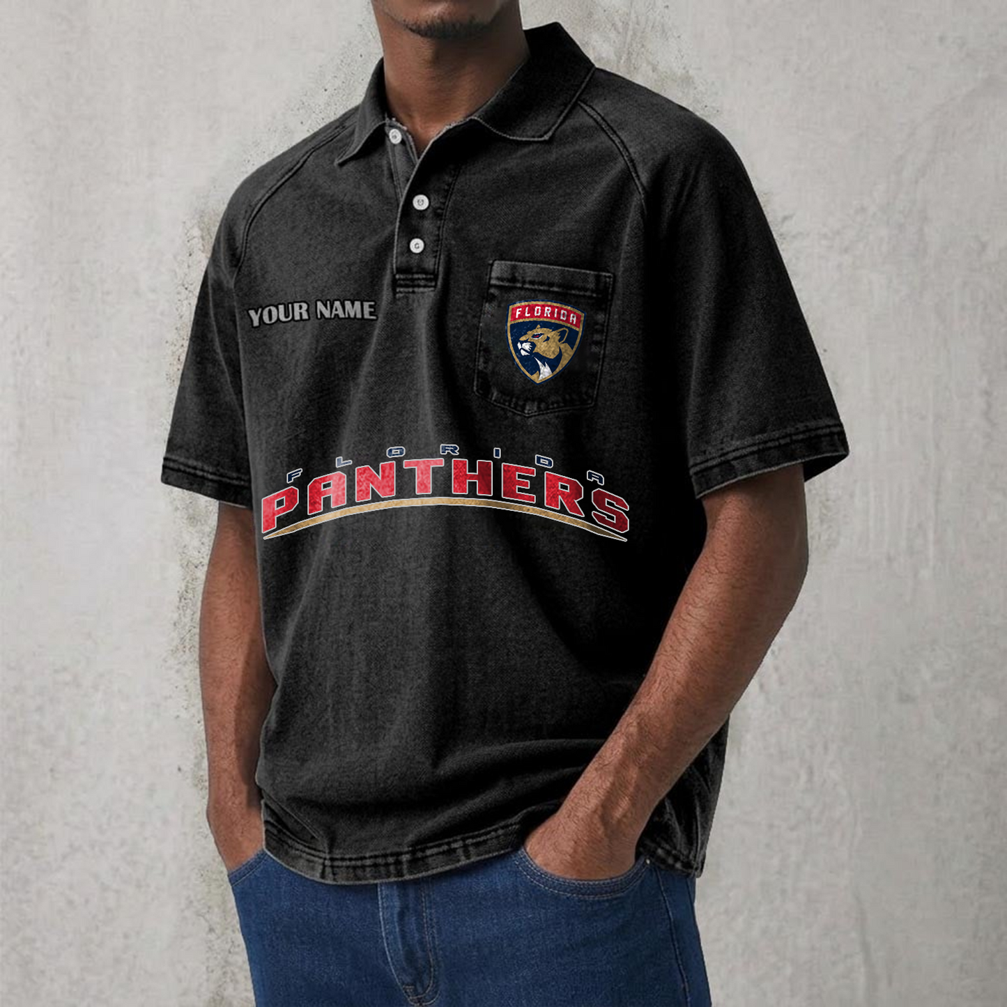 FLA x NHL Men's Distressed Turn-Down Collar Polo DATND TANTD 250526