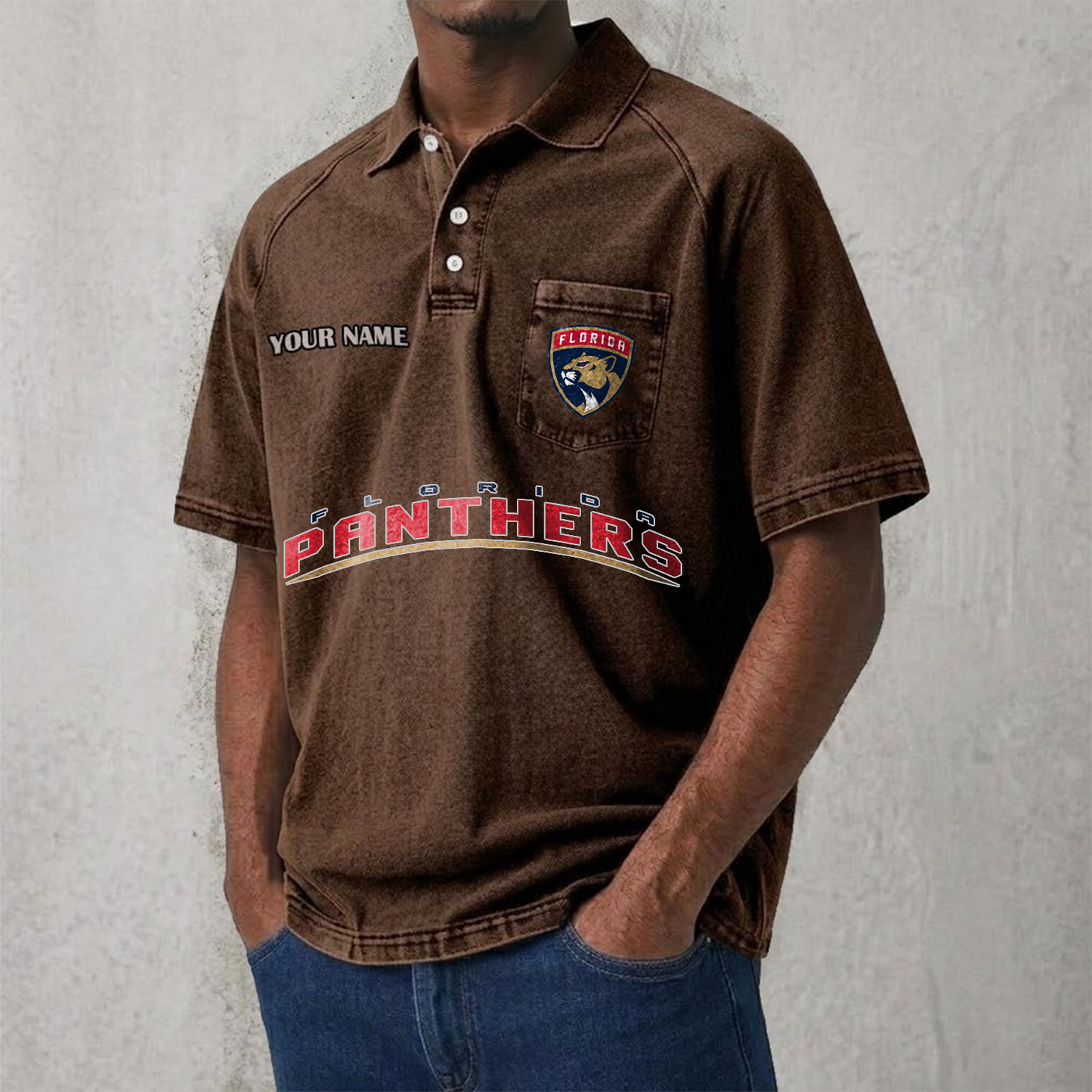 FLA x NHL Men's Distressed Turn-Down Collar Polo DATND TANTD 250526