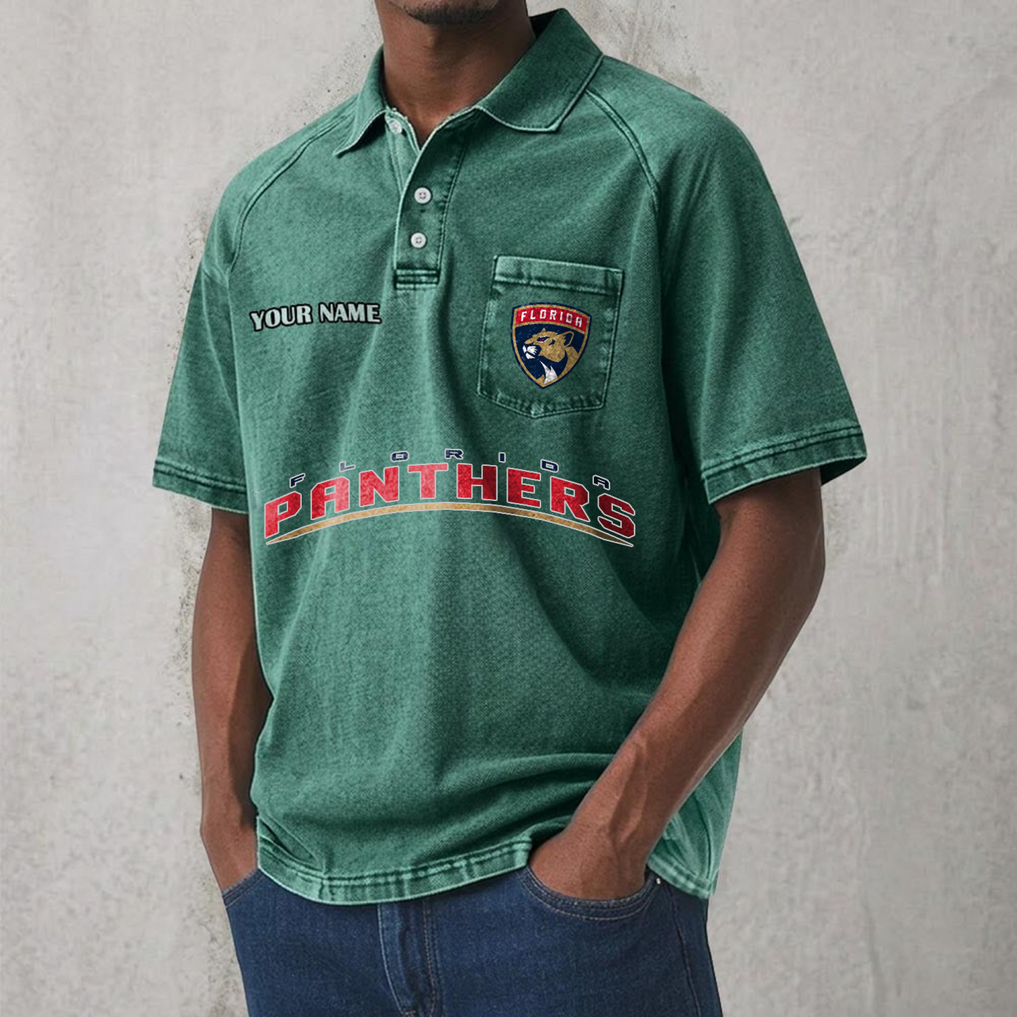 FLA x NHL Men's Distressed Turn-Down Collar Polo DATND TANTD 250526