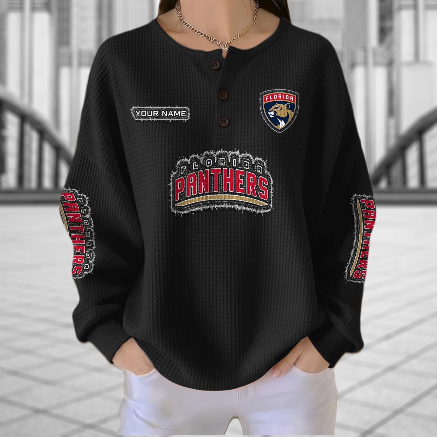 FLA x NHL Personalized Waffle Knit Henley Sweatshirt 2005 DatND DVT