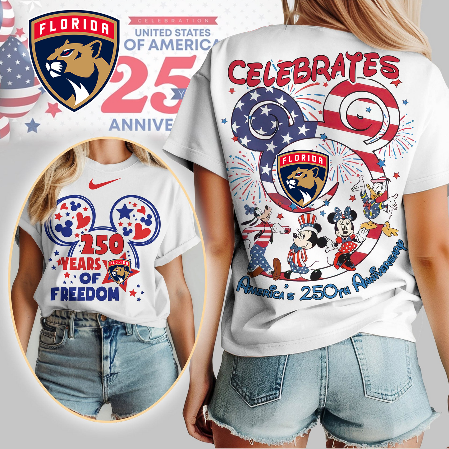 FP Premium NHL Mickey Celebrates America 250th Anniversary Women Shirt DDT CTND