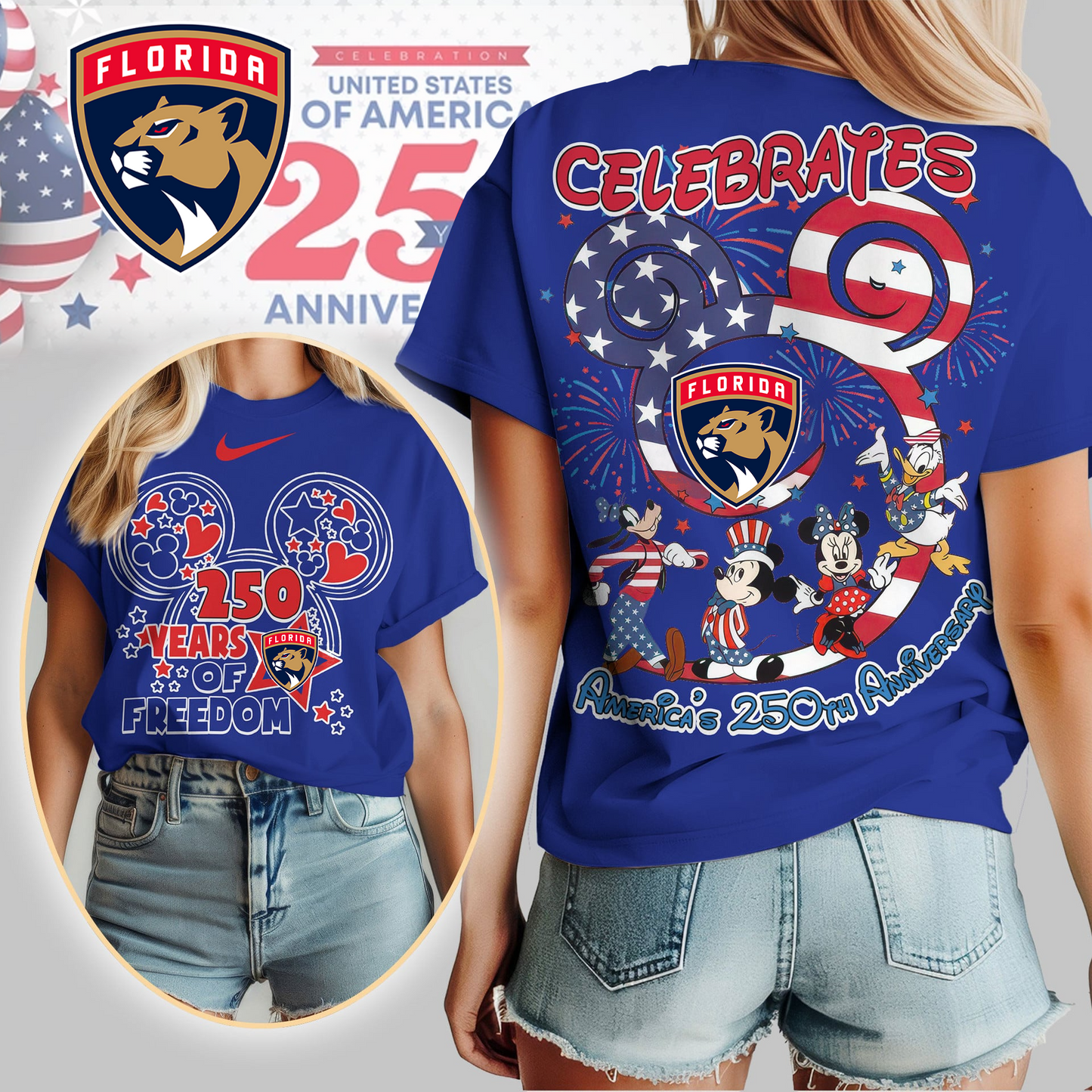 FP Premium NHL Mickey Celebrates America 250th Anniversary Women Shirt DDT CTND
