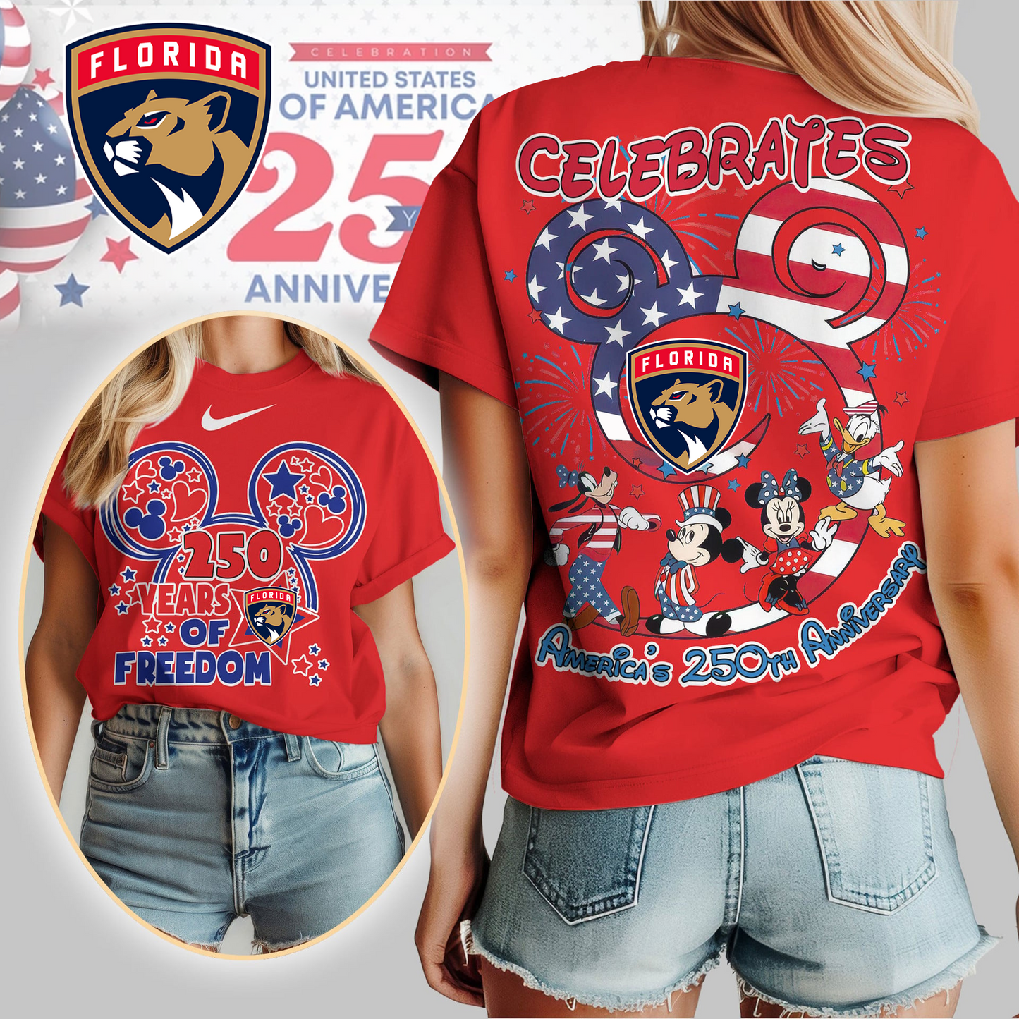 FP Premium NHL Mickey Celebrates America 250th Anniversary Women Shirt DDT CTND
