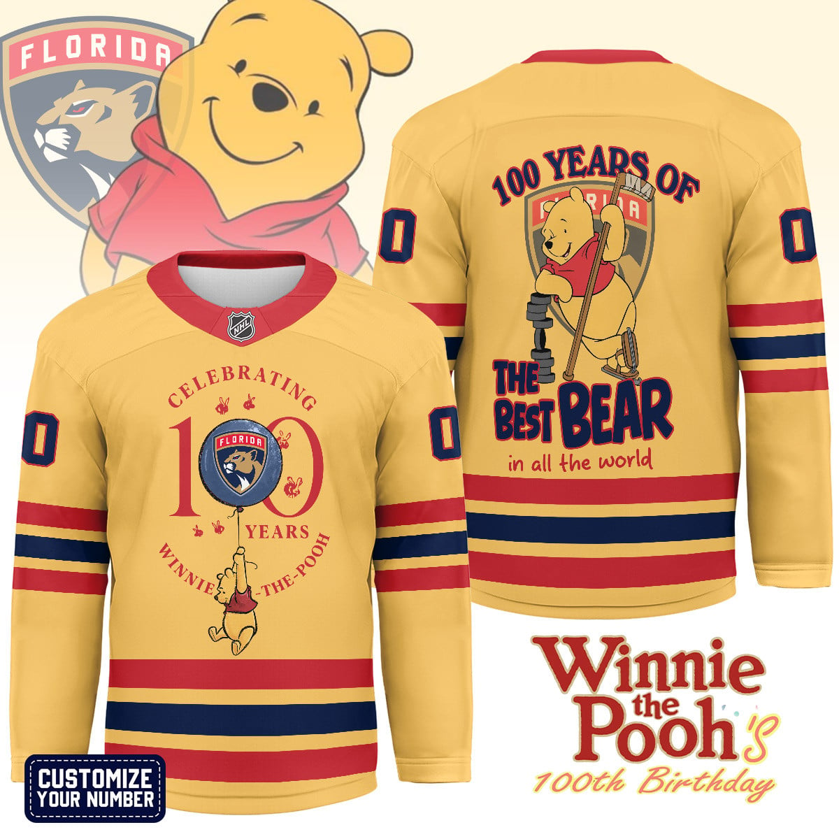FP x NHL Premium Winnie The Pooh 100th Anniversary Hockey Jersey DDT CTND