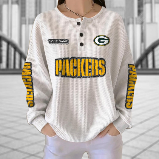 GB x NFL Personalized Waffle Knit Henley Sweatshirt 2005 DatND DVT
