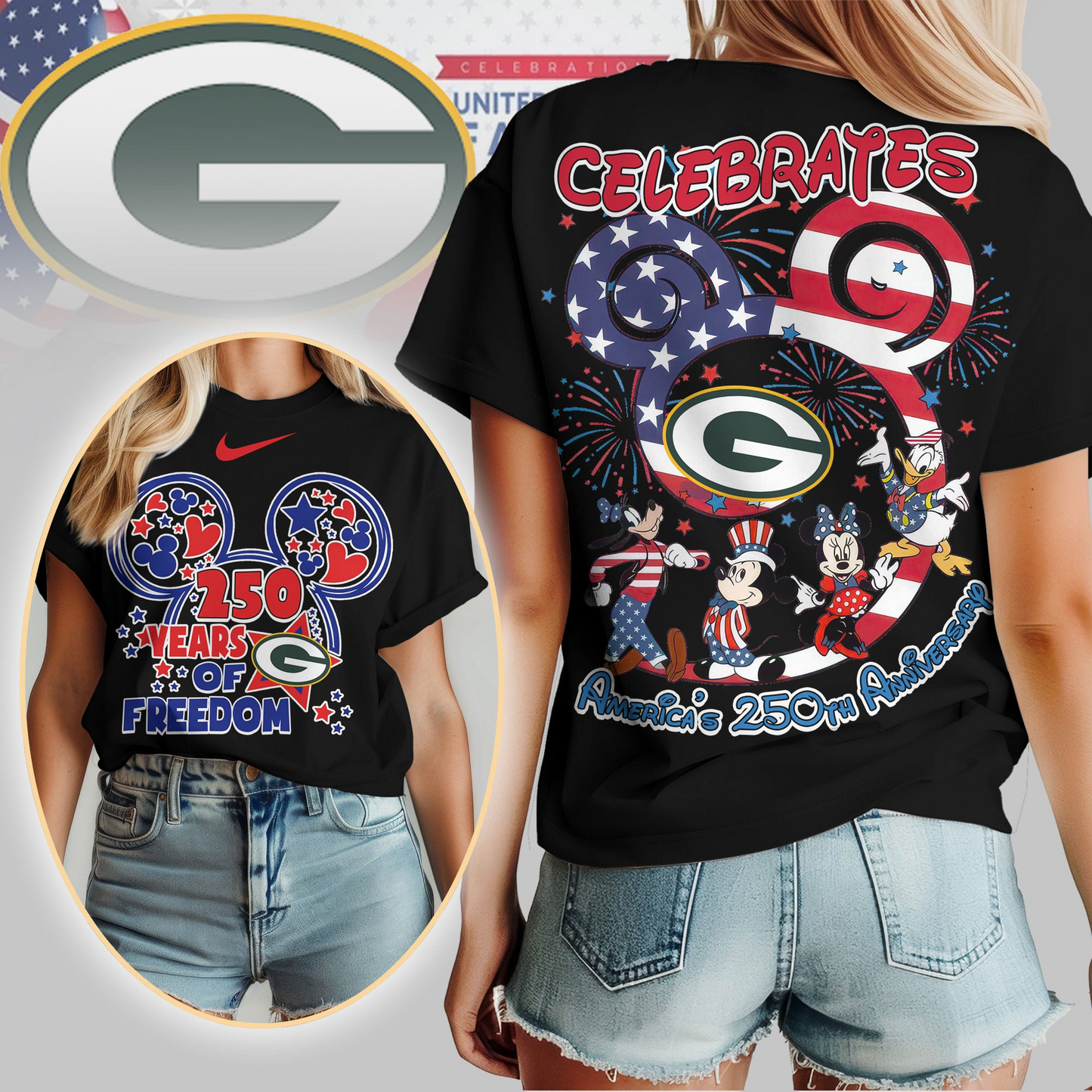 GBP Premium NFL Mickey Celebrates America 250th Anniversary Women Shirt DDT NTL