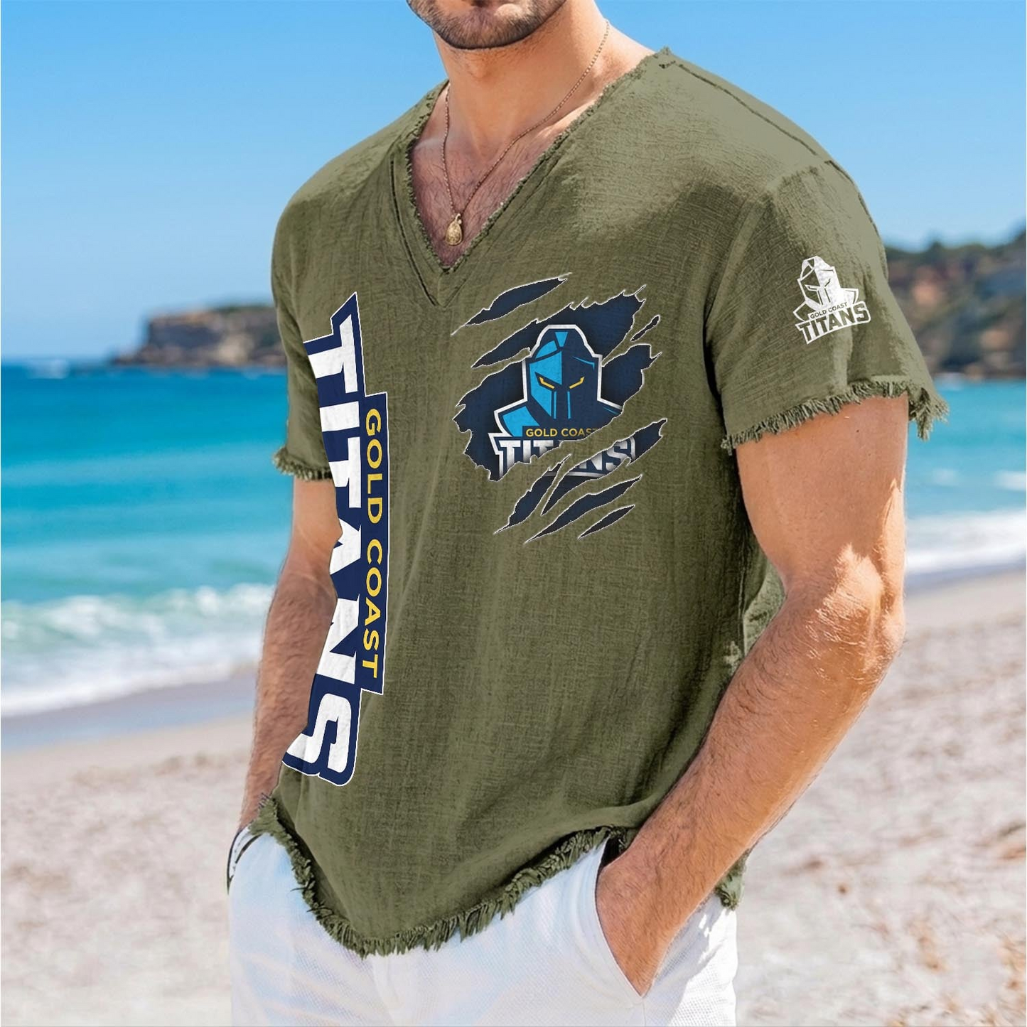 GLD x NRL V-Neck Linen Beach Shirt 1905 DatND DVT