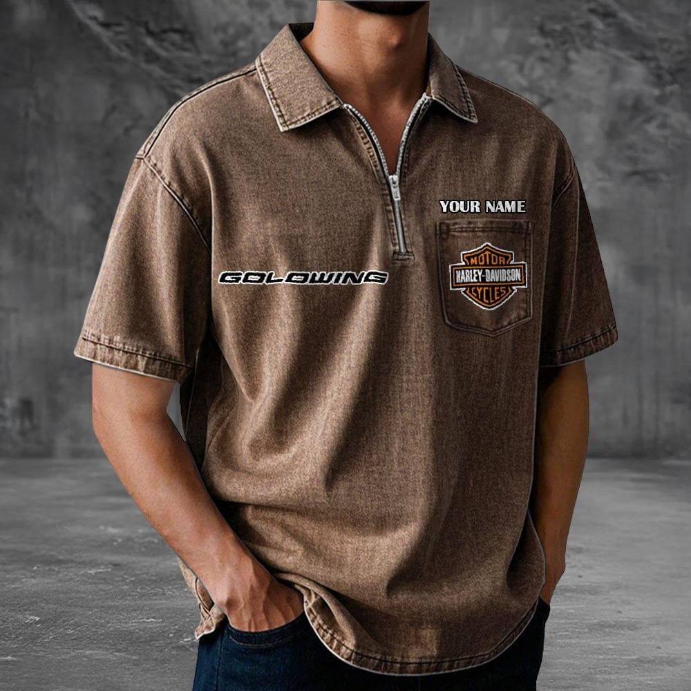 HD Motor Cotton Denim Zippered Polo Shirt 2105 DatND DVT