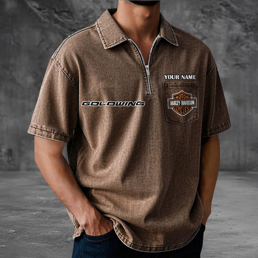 HD Motor Cotton Denim Zippered Polo Shirt 2105 DatND DVT