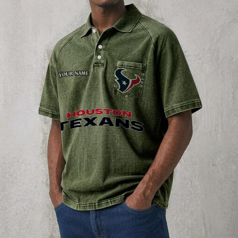 HOU x NFL Men's Distressed Turn-Down Collar Polo DATND TANTD 250526