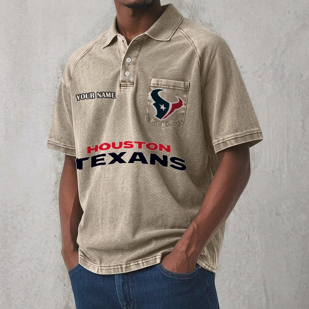 HOU x NFL Men's Distressed Turn-Down Collar Polo DATND TANTD 250526