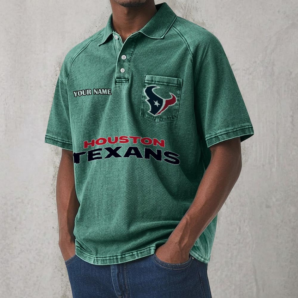 HOU x NFL Men's Distressed Turn-Down Collar Polo DATND TANTD 250526