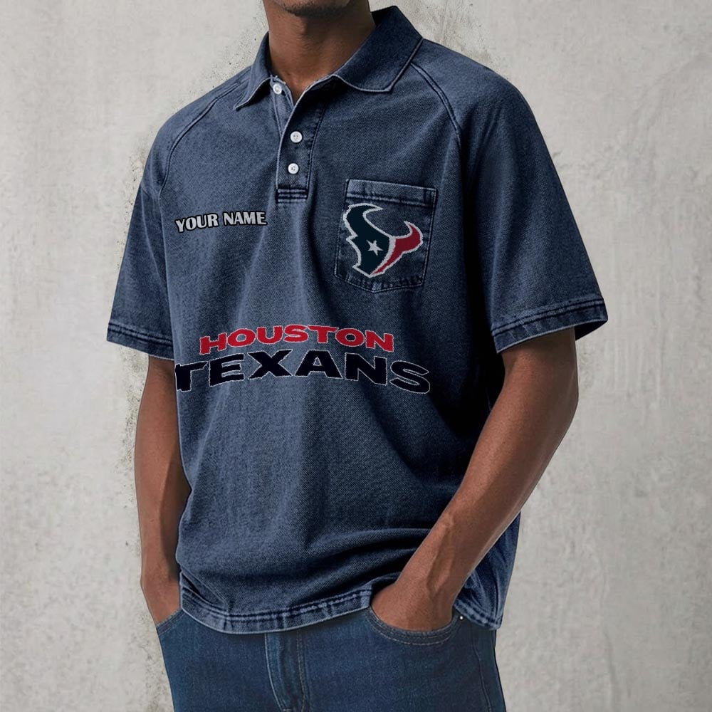 HOU x NFL Men's Distressed Turn-Down Collar Polo DATND TANTD 250526