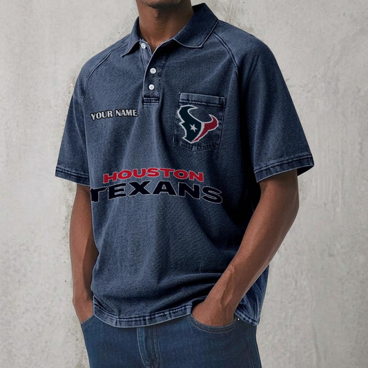 HOU x NFL Men's Distressed Turn-Down Collar Polo DATND TANTD 250526