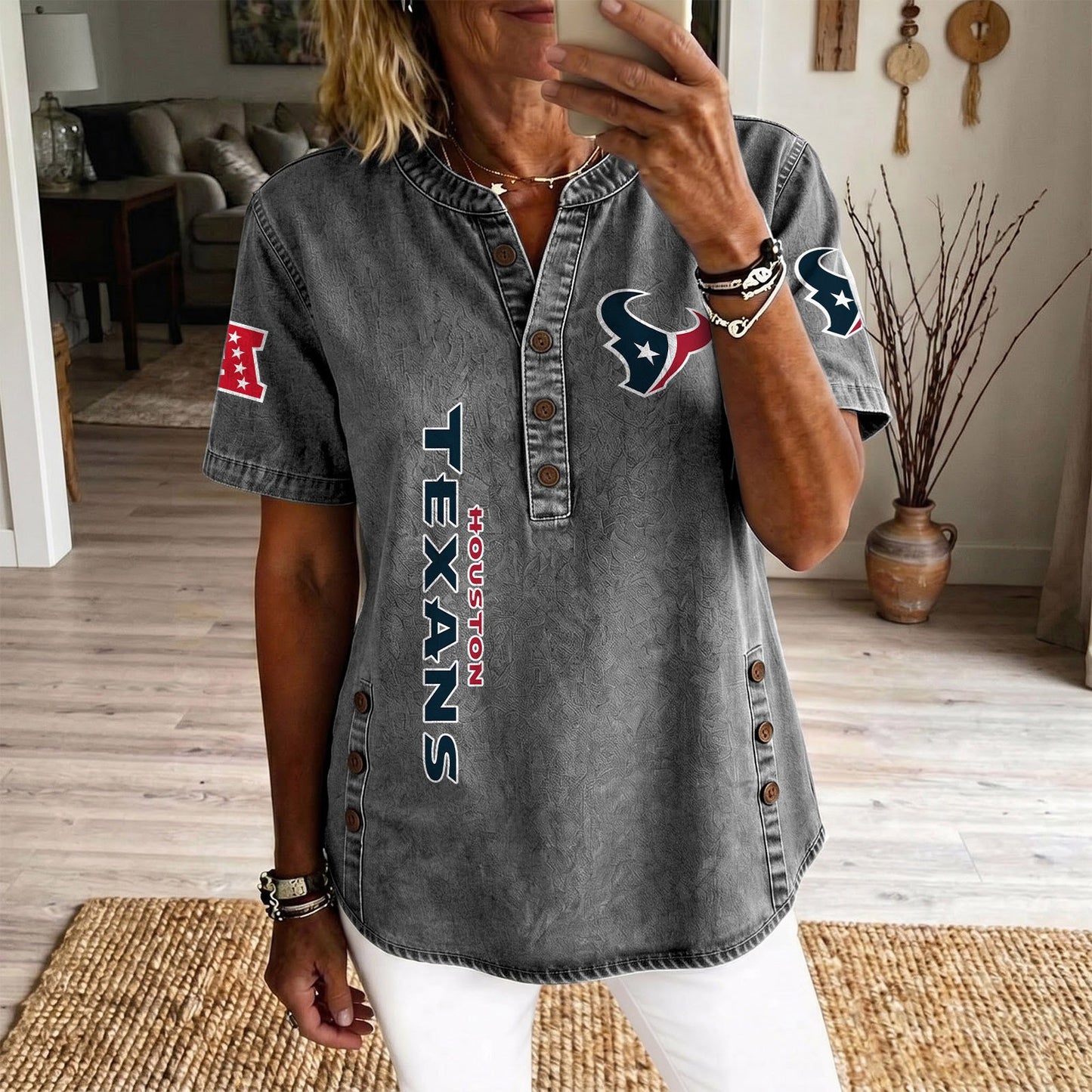 HOU x NFL Women‘s Denim Casual Tops DATND LBN 190526