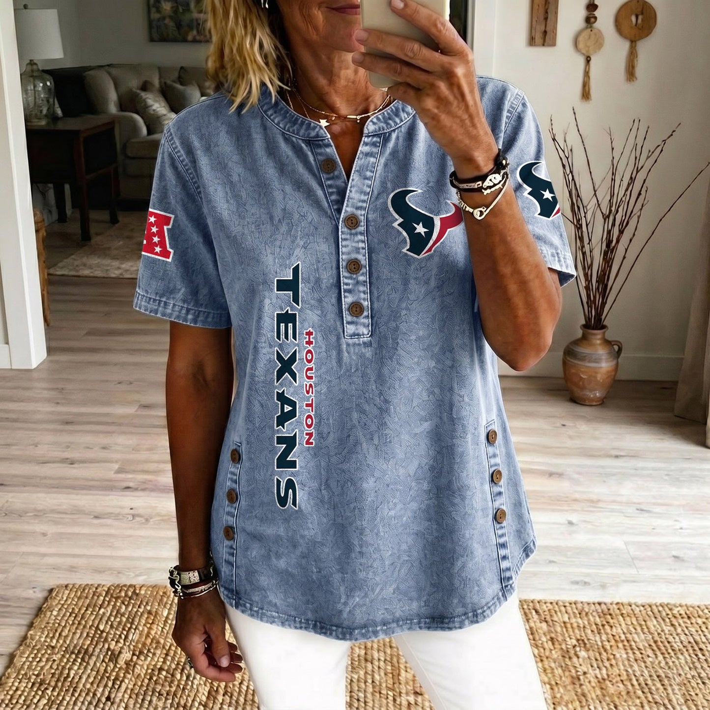 HOU x NFL Women‘s Denim Casual Tops DATND LBN 190526