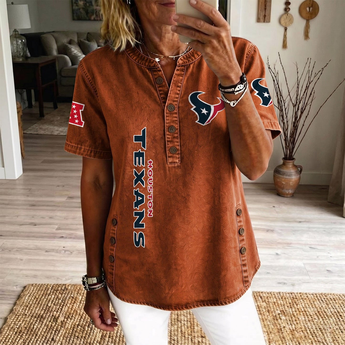 HOU x NFL Women‘s Denim Casual Tops DATND LBN 190526
