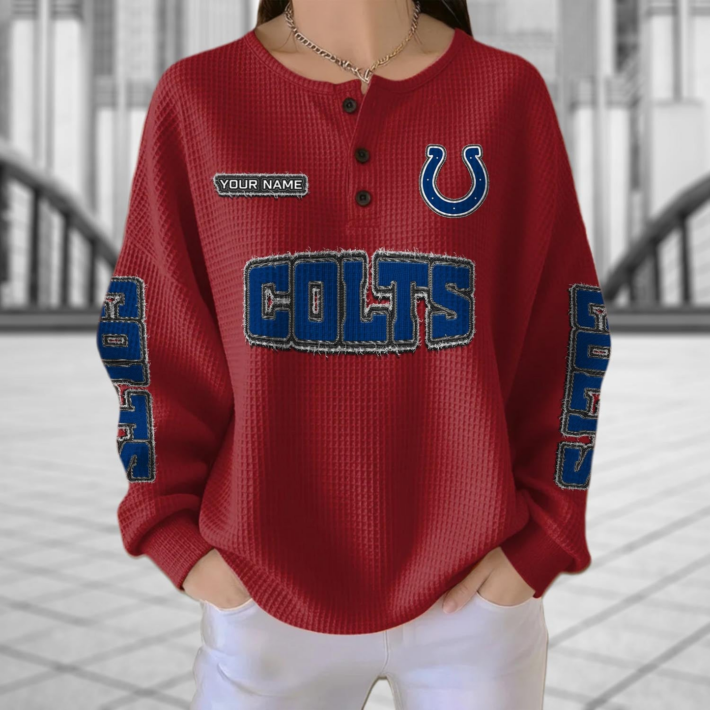 IND x NFL Personalized Waffle Knit Henley Sweatshirt 2005 DatND DVT