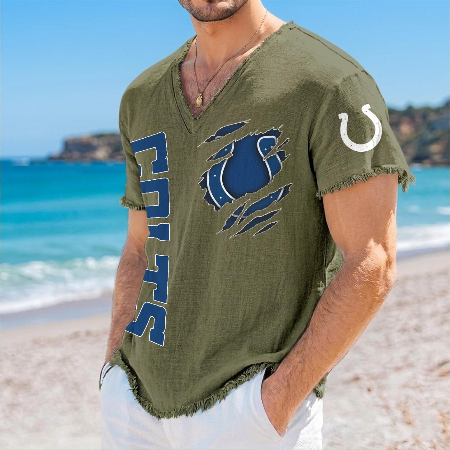 IND x NFL V-Neck Linen Beach Shirt 1905 DatND DVT