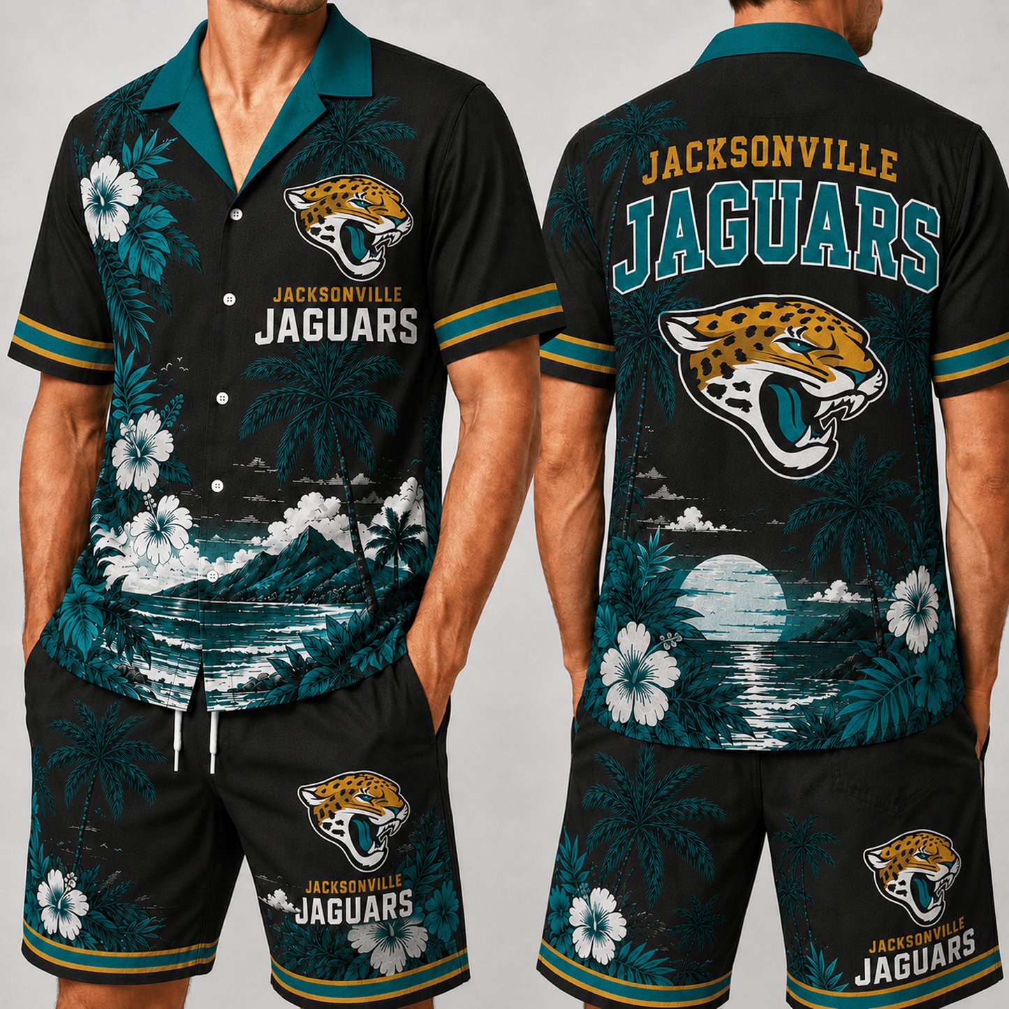 JAC x NFL Premium Championship Edition Hawaiian Shirt & Shorts Set Casual Summer Beachwear 1206