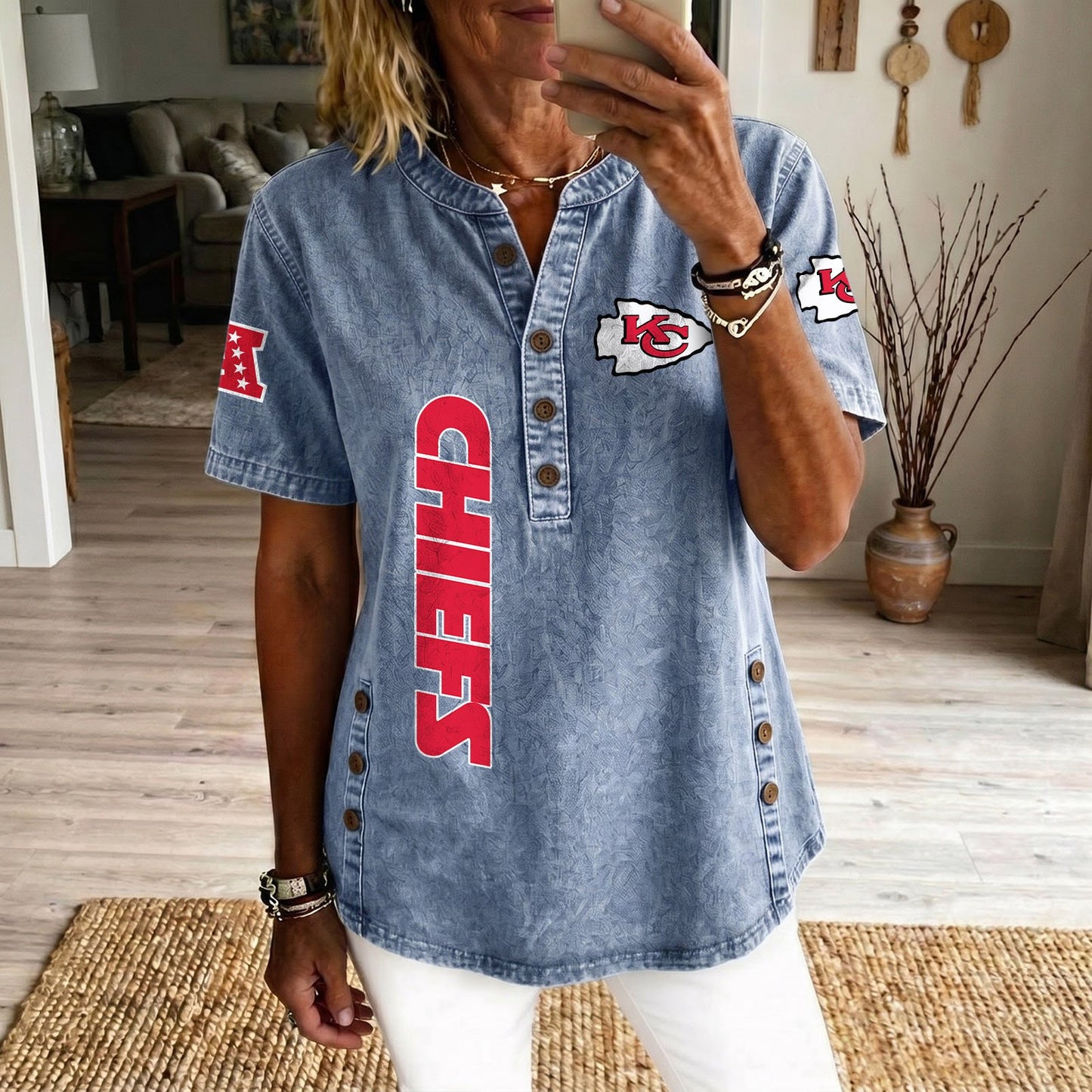 KAN x NFL Women‘s Denim Casual Tops DATND LBN 190526
