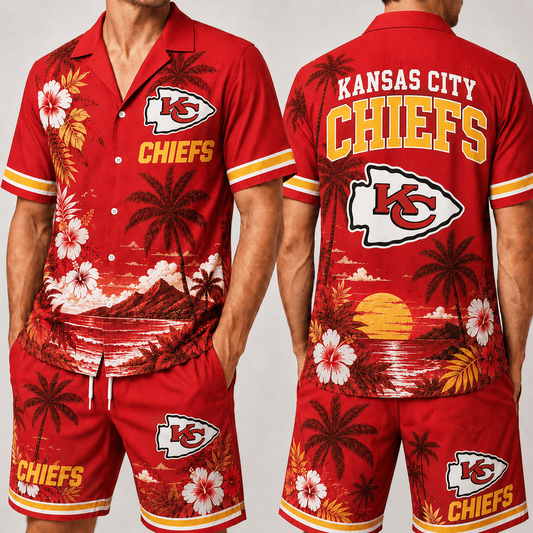 KC x NFL Premium Championship Edition Hawaiian Shirt & Shorts Set Casual Summer Beachwear 1206