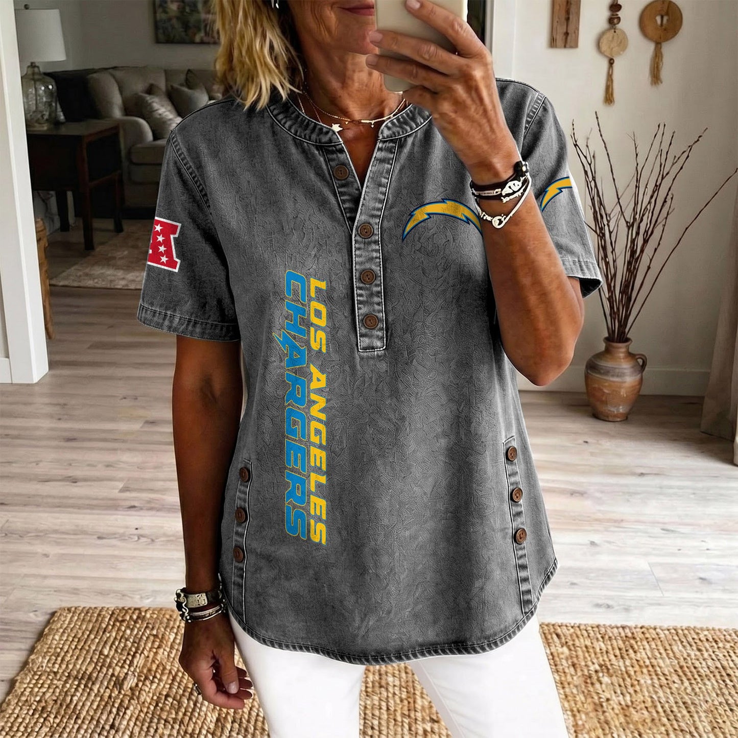 LAC x NFL Women‘s Denim Casual Tops DATND LBN 190526