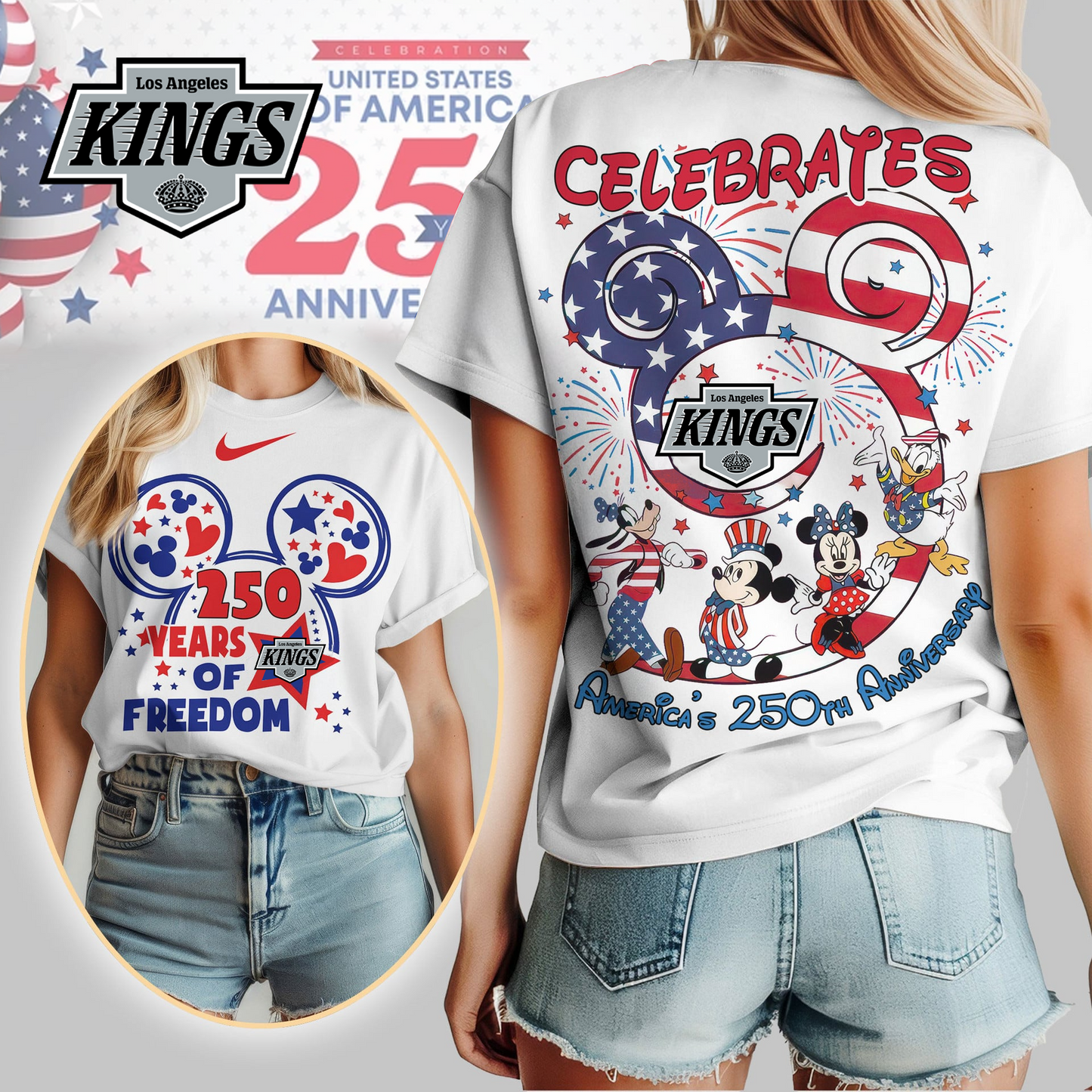 LAK Premium NHL Mickey Celebrates America 250th Anniversary Women Shirt DDT CTND
