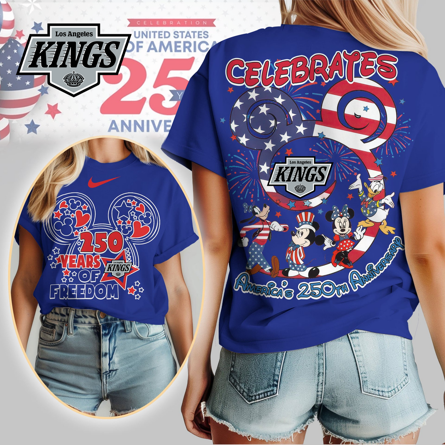 LAK Premium NHL Mickey Celebrates America 250th Anniversary Women Shirt DDT CTND