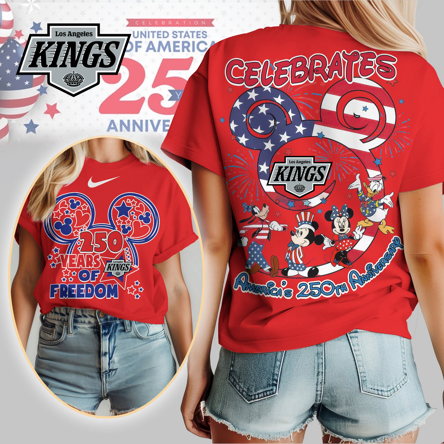 LAK Premium NHL Mickey Celebrates America 250th Anniversary Women Shirt DDT CTND
