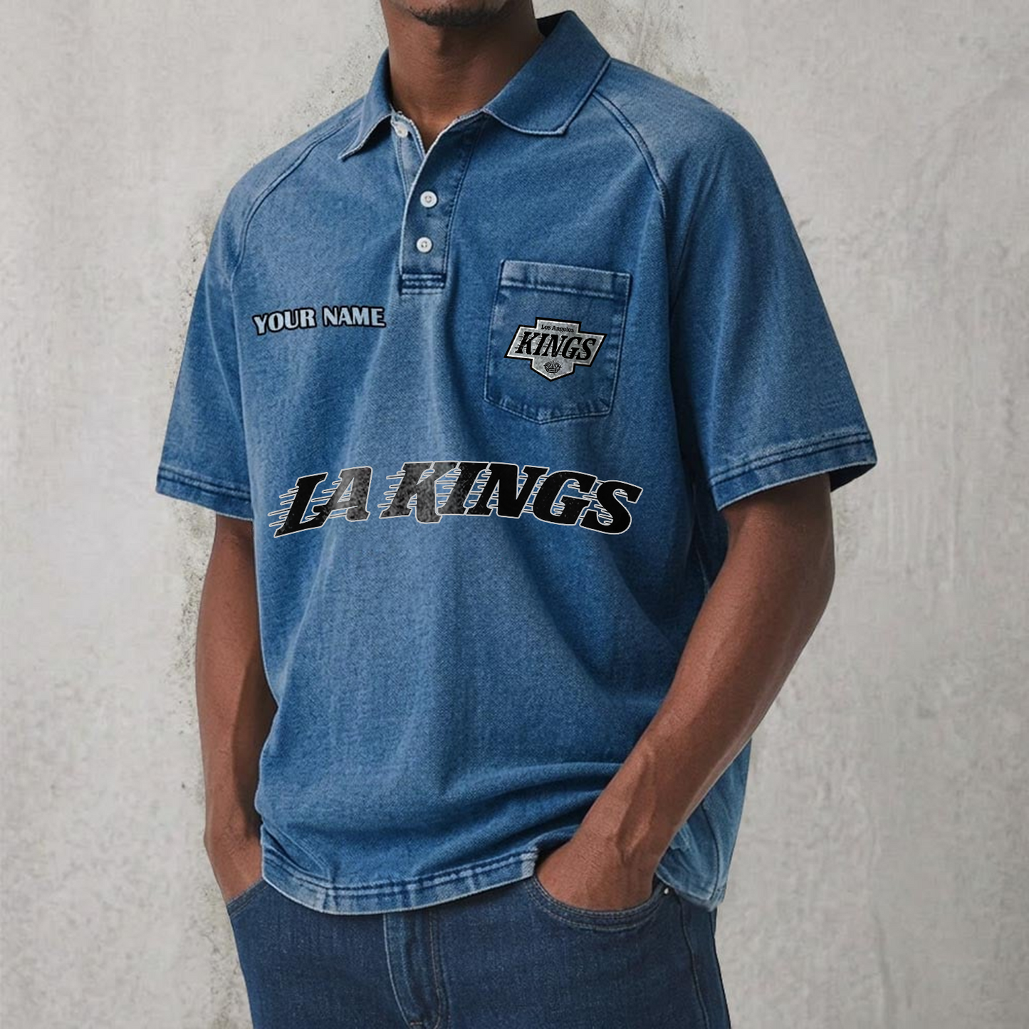 LAK x NHL Men's Distressed Turn-Down Collar Polo DATND TANTD 250526