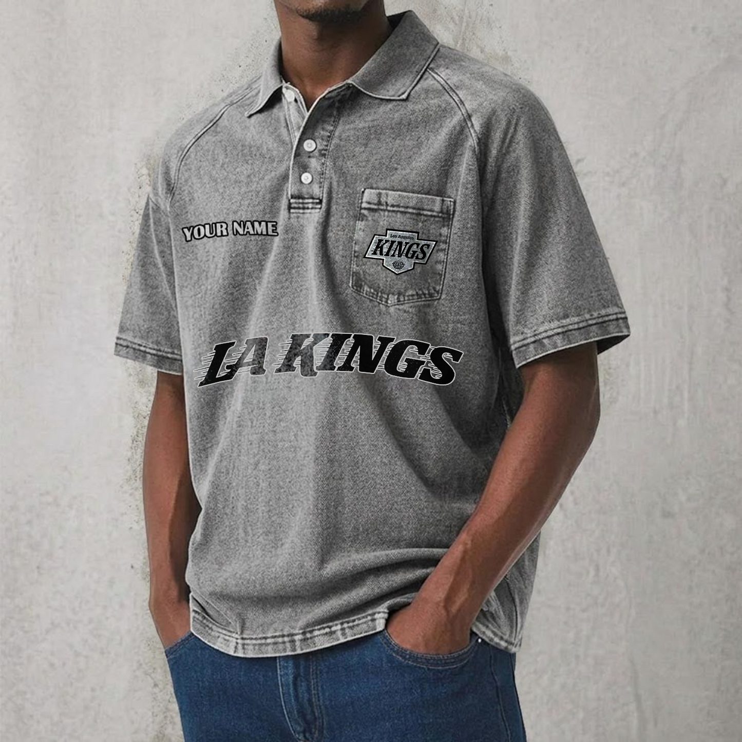 LAK x NHL Men's Distressed Turn-Down Collar Polo DATND TANTD 250526