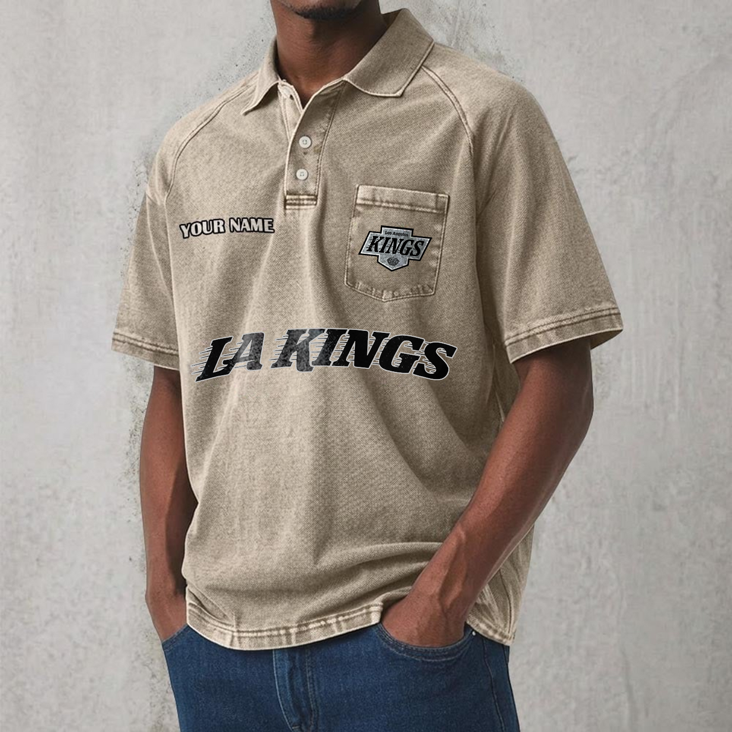 LAK x NHL Men's Distressed Turn-Down Collar Polo DATND TANTD 250526