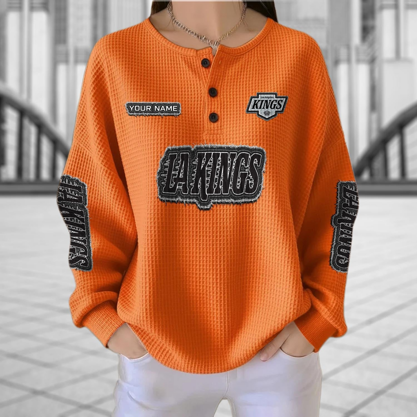 LAK x NHL Personalized Waffle Knit Henley Sweatshirt 2005 DatND DVT