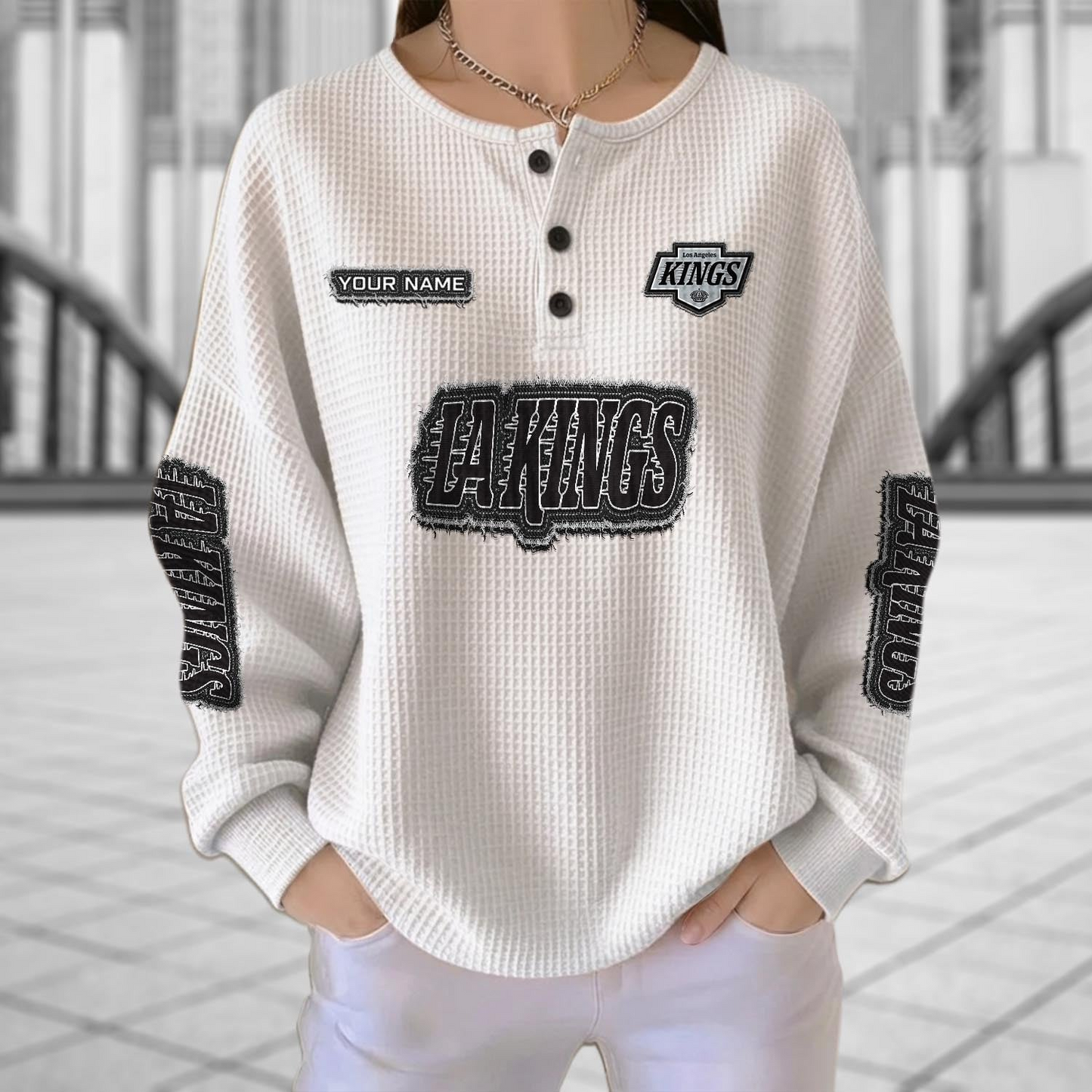 LAK x NHL Personalized Waffle Knit Henley Sweatshirt 2005 DatND DVT
