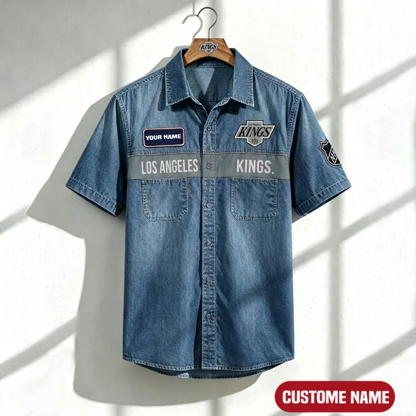 LAK x NHL Print Denim Short-Sleeve Work Shirt 180526 DatND LBN