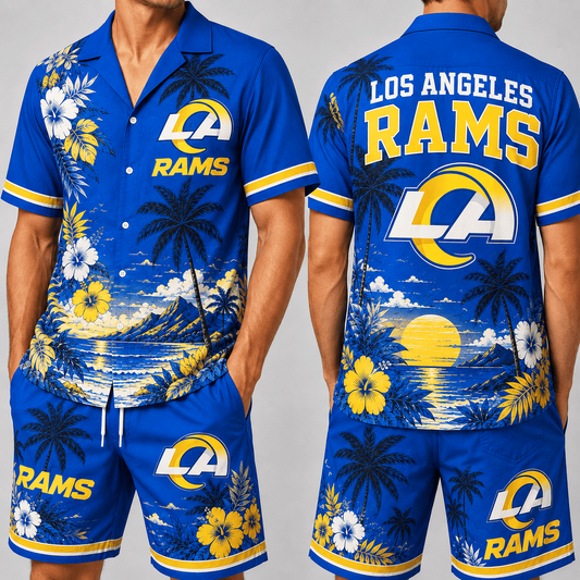 LAR x NFL Premium Championship Edition Hawaiian Shirt & Shorts Set Casual Summer Beachwear 1206