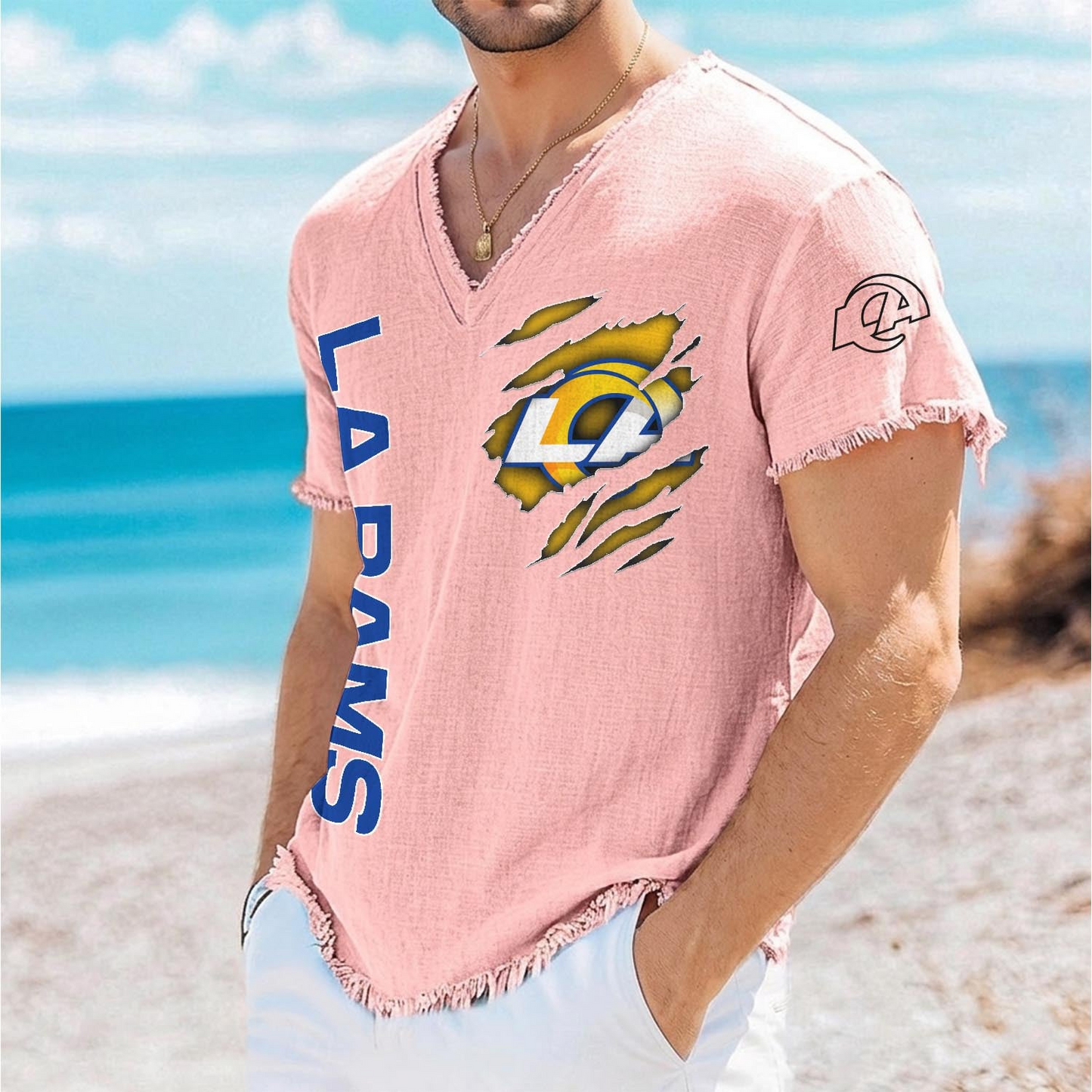 LAR x NFL V-Neck Linen Beach Shirt 1905 DatND DVT