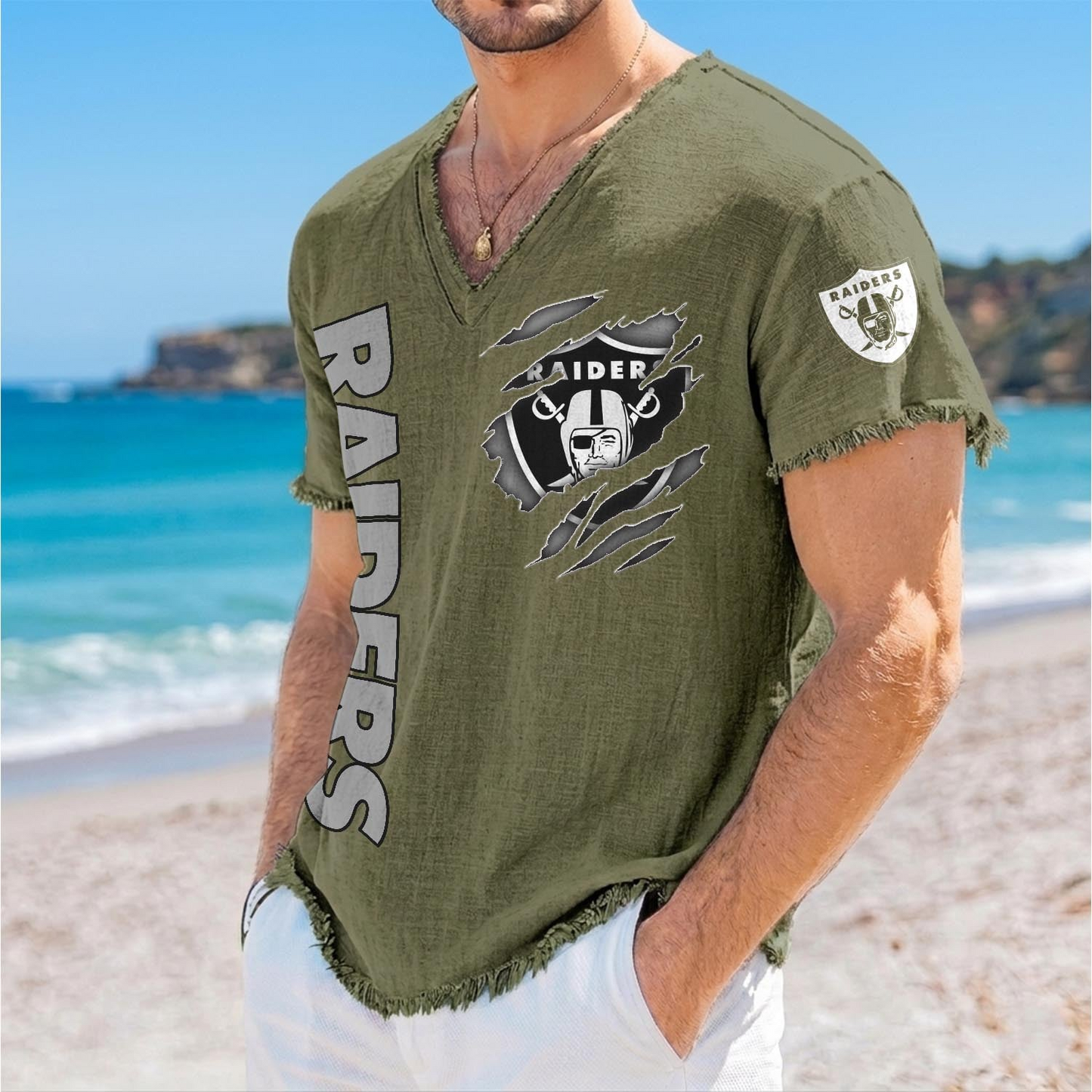 LV x NFL V-Neck Linen Beach Shirt 1905 DatND DVT