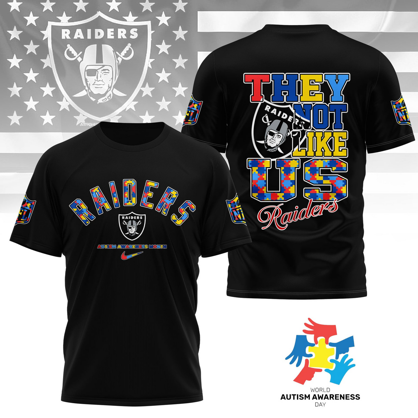 LVR Premium NFL Autism Awareness Month 3D Shirt DDT  NTL